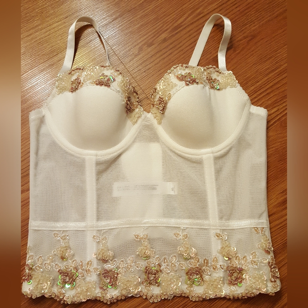 Bebe Selena Floral Beaded Bustier
